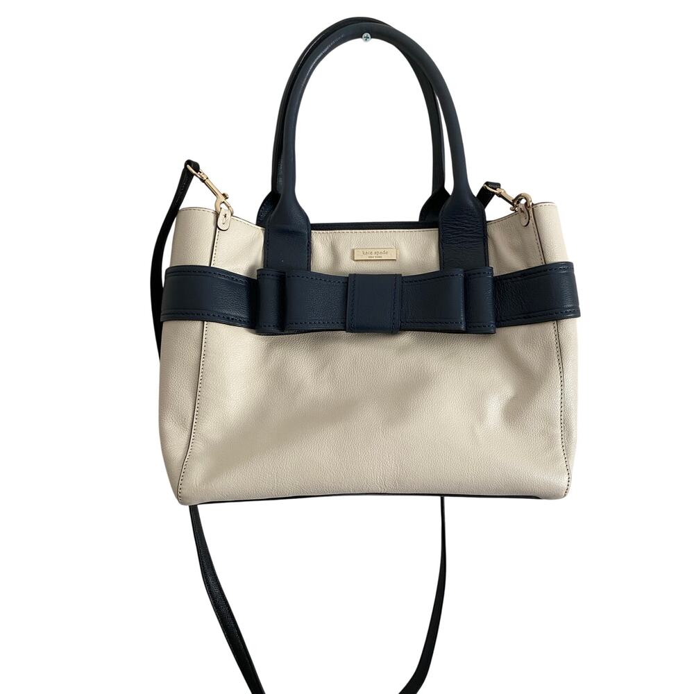 KATE SPADE QUINN VILLABELLA AVENUE BAG cream and navy  Leather Bow Handbag